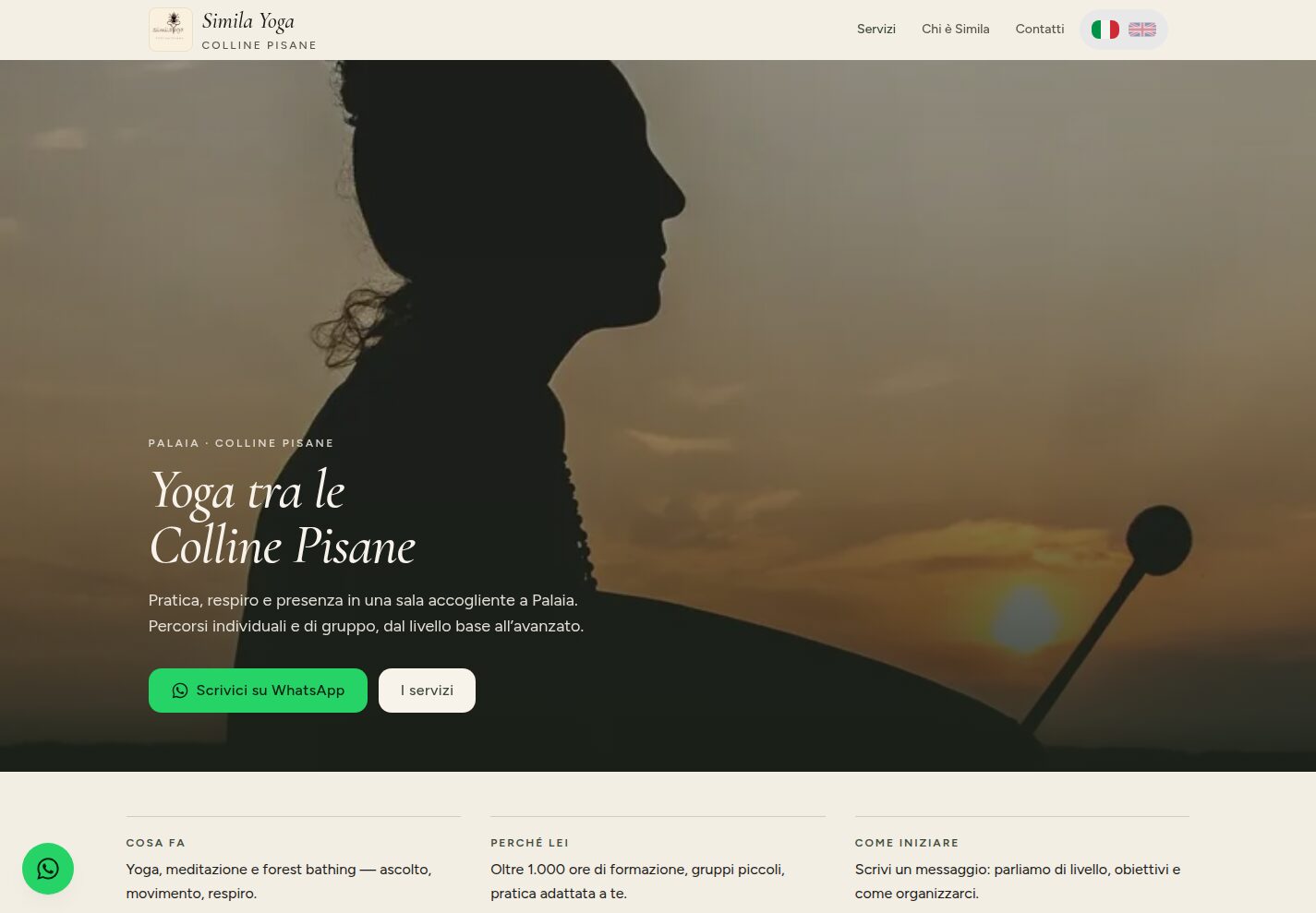 Desktop homepage of the Simila Yoga website