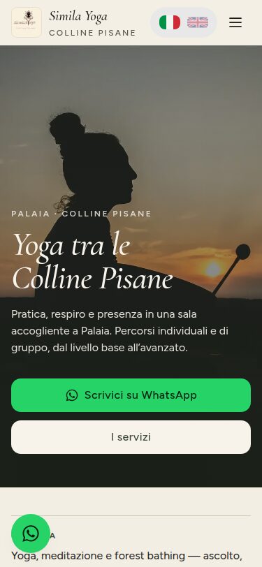 Mobile homepage of the Simila Yoga website